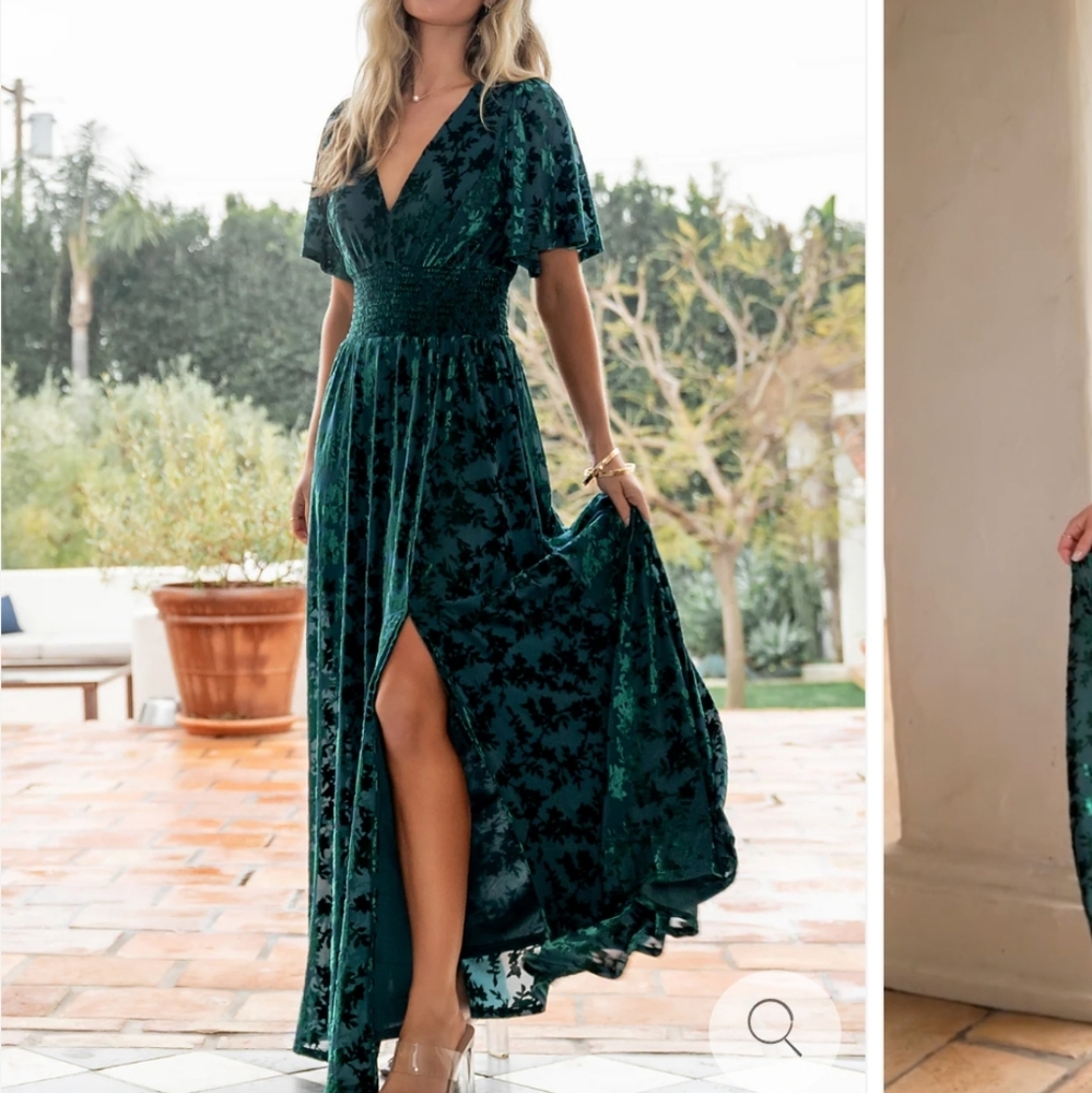 Elegant Green Velvet Maxi Dress